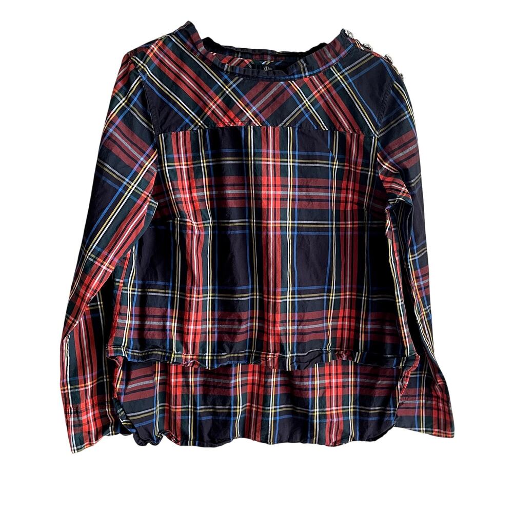 J.Crew vintage christmas bling checkered long sleeved top women's size 12 cotton